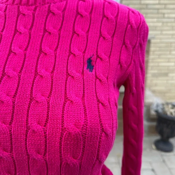 Ralph Lauren Hot Pink Cable-Knit Crewneck Sweater size S - Picture 4 of 8